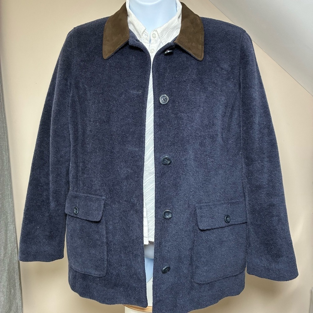 L.L. Bean Vintage Wool Fleece Barn Chore Jacket Suede Collar Size Tag Missing